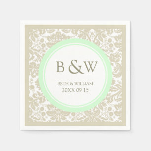 Custom Monogram Wedkin Beige Mint Damask Serviette
