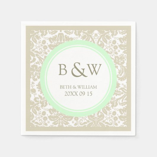 Custom Monogram Wedkin Beige Mint Damask Serviette (Vorderseite)