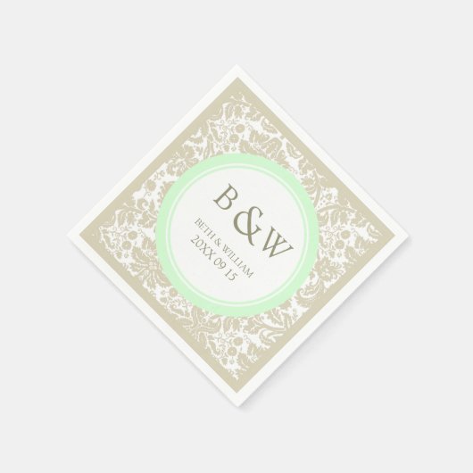 Custom Monogram Wedkin Beige Mint Damask Serviette (Ecke)