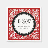 Custom Monogram Wedkin Black Damask Serviette (Vorderseite)