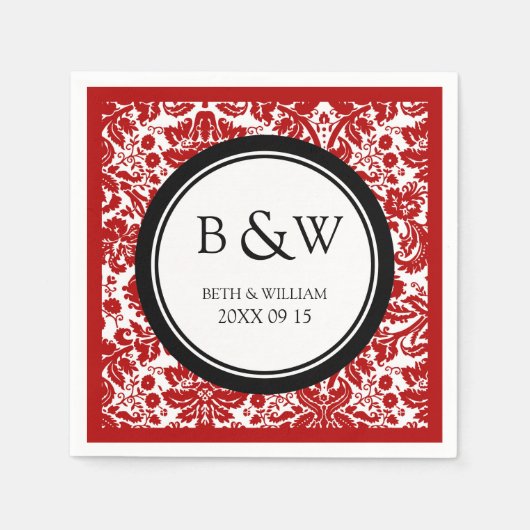 Custom Monogram Wedkin Black Damask Serviette (Vorderseite)