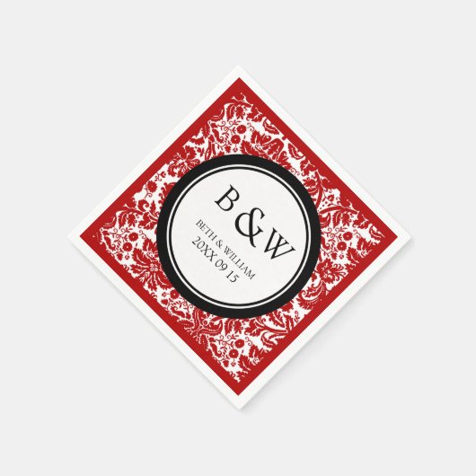 Custom Monogram Wedkin Black Damask Serviette (Ecke)