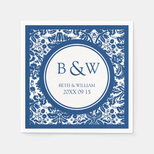 Custom Monogram Wedkin Blue Damask Serviette (Vorderseite)