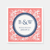 Custom Monogram Wedkin Coral Blue Damask Serviette (Vorderseite)