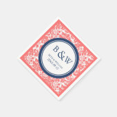 Custom Monogram Wedkin Coral Blue Damask Serviette (Ecke)