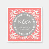 Custom Monogram Wedkin Coral Gray Damask Serviette (Vorderseite)