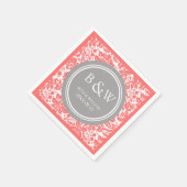 Custom Monogram Wedkin Coral Gray Damask Serviette (Ecke)