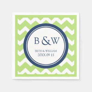 Custom Monogram Wedkin Limon Blue Zickzack Serviette