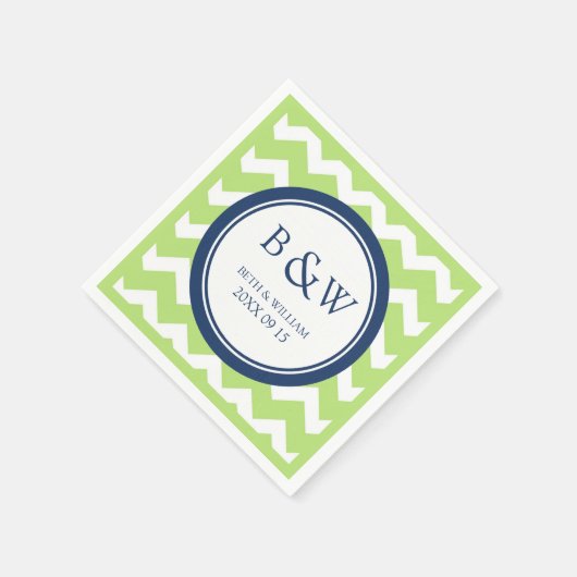 Custom Monogram Wedkin Limon Blue Zickzack Serviette (Ecke)