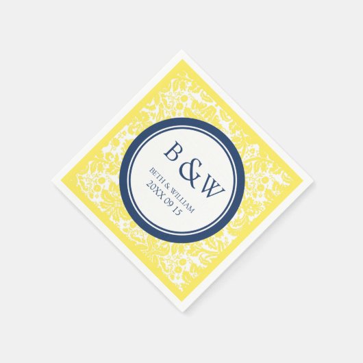 Custom Monogram Wedkin Yellow Damask Serviette (Ecke)