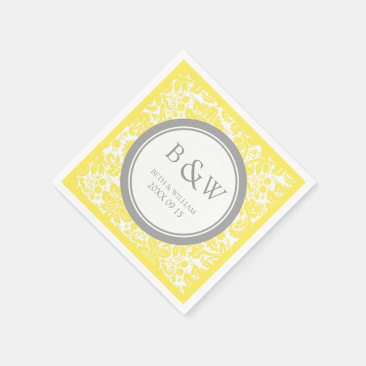 Custom Monogram Wedkin Yellow Damask Serviette (Ecke)