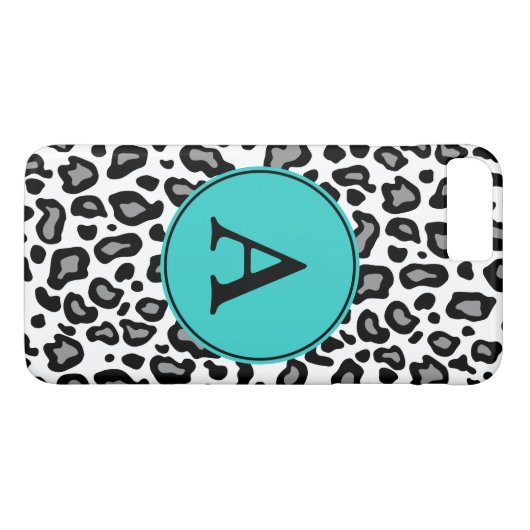 Custom Monogram White Leopard iPhone Plus Case (Rückseite (Horizontal))