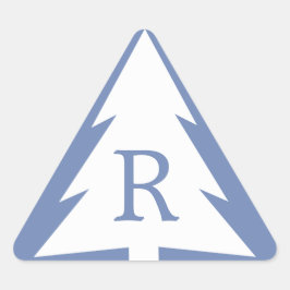 Custom Monogram White Tree on Blue Christmas Dreieckiger Aufkleber