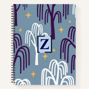 Custom Monogram Willow Tree Blue Deluxe Spiral Notizblock