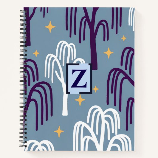 Custom Monogram Willow Tree Blue Deluxe Spiral Notizblock (Vorderseite)