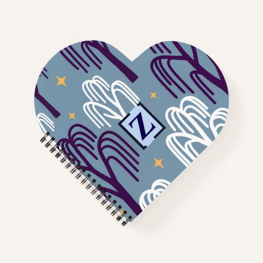 Custom Monogram Willow Tree Blue Heart Notebook Notizblock (Vorderseite)