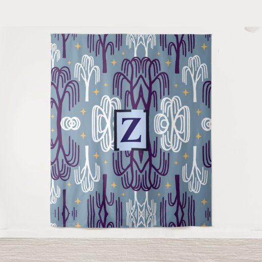 Custom Monogram Willow Tree Blue Wall Tapestes Wandteppich (Vorderseite)