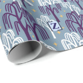 Custom Monogram Willow Tree Blue Wrapping Paper Geschenkpapier (Rolleneckpunkt)