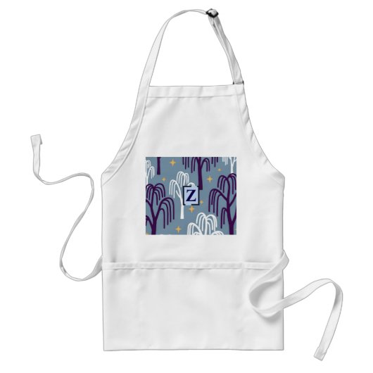 Custom Monogram Willow Tree Muster Blue Adult Schürze (Vorne)
