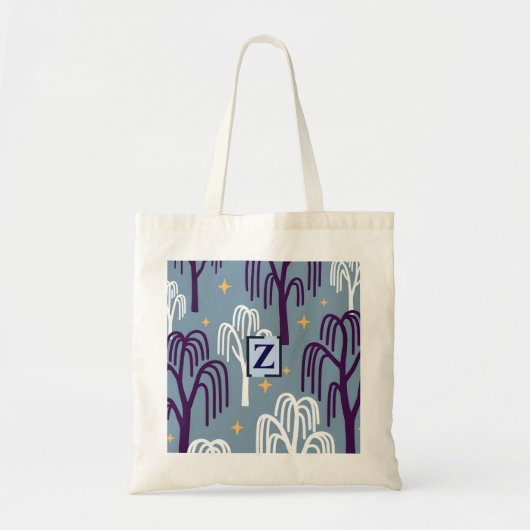 Custom Monogram Willow Tree Muster Blue Budget Tragetasche (Vorne)