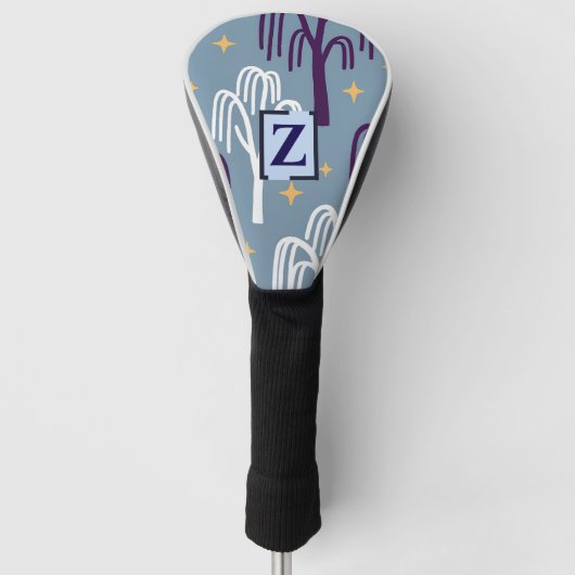 Custom Monogram Willow Tree Muster Blue Golf Headcover (Vorderseite)