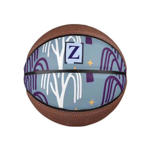Custom Monogram Willow Tree Muster Blue Mini Basketball (Vorderseite)