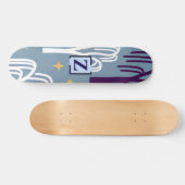 Custom Monogram Willow Tree Muster Blue Skateboard (Horizontal)