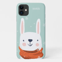 Custom monogram Winter Bunny Phone Fälle