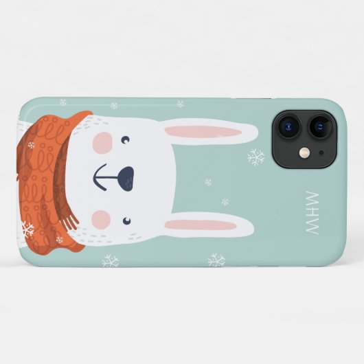 Custom monogram Winter Bunny Phone Fälle Case-Mate iPhone Hülle (Rückseite (Horizontal))