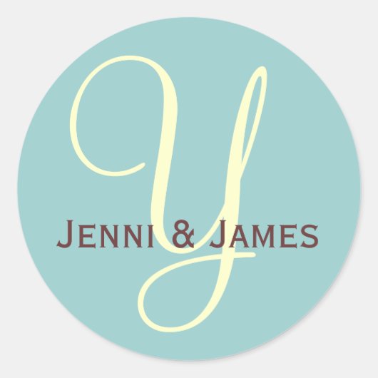 Custom Monogram Y Cream & Blue Wedding Sticker (Vorderseite)