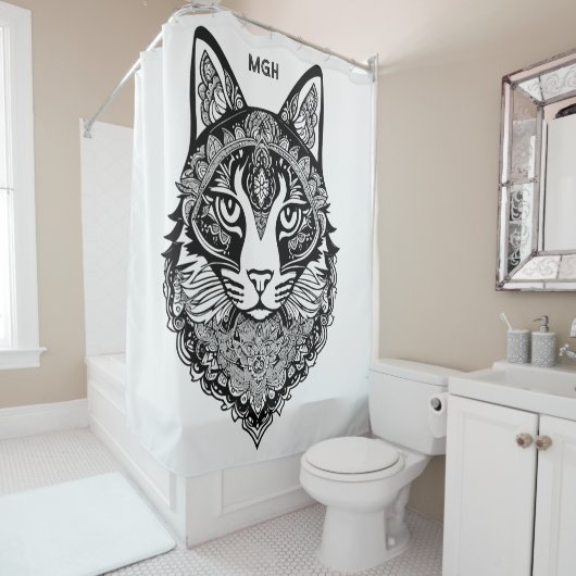Custom Monogram Zierkatze Duschvorhang (Beispiel)