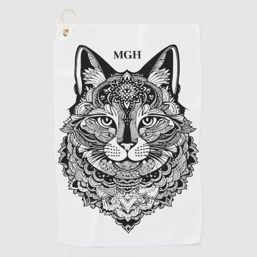 Custom Monogram Zierkatze Golfhandtuch (Vorderseite)