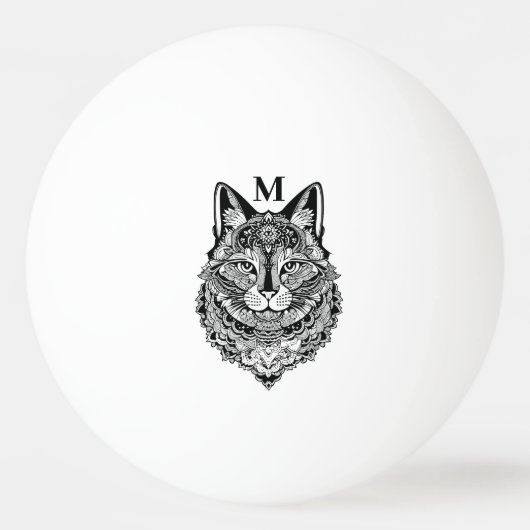 Custom Monogram Zierkatze Tischtennisball (Vorderseite)