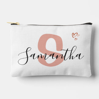 Custom Monogram Zipper Pouch Blush Pink Letter Zubehörtasche