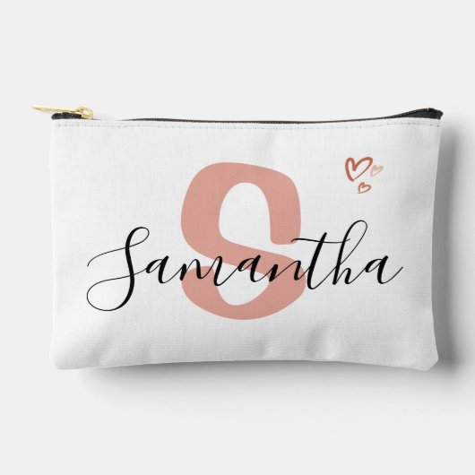 Custom Monogram Zipper Pouch Blush Pink Letter Zubehörtasche (Vorderseite)