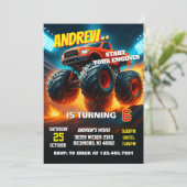 Custom Monster Truck Cars Birthday Party  Einladung (Stehend Vorderseite)