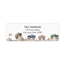 Custom Monster Truck Return Address Labels