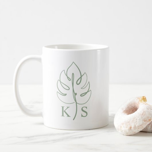 Custom Monstera Monogram Wedding Logo Kaffeetasse (Mit Donut)