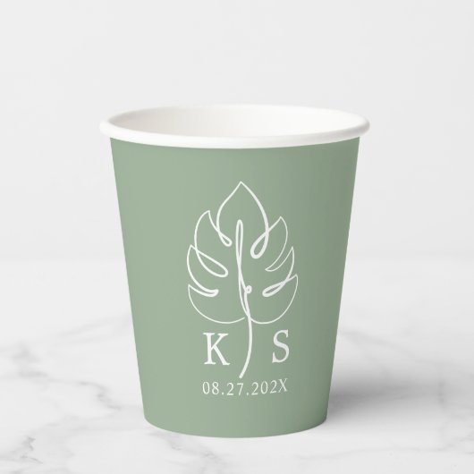 Custom Monstera Monogram Wedding Logo Pappbecher (Vorderseite)