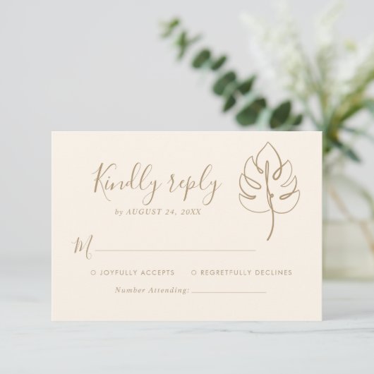 Custom Monstera Monogram Wedding Logo RSVP Karte (Stehend Vorderseite)