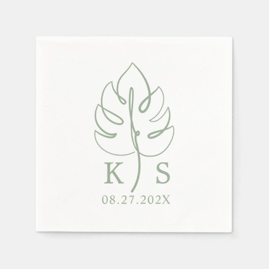 Custom Monstera Monogram Wedding Logo Serviette (Vorderseite)