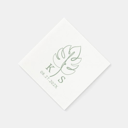 Custom Monstera Monogram Wedding Logo Serviette (Ecke)