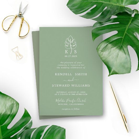 Custom Monstera Monogram Wedellogo Einladung