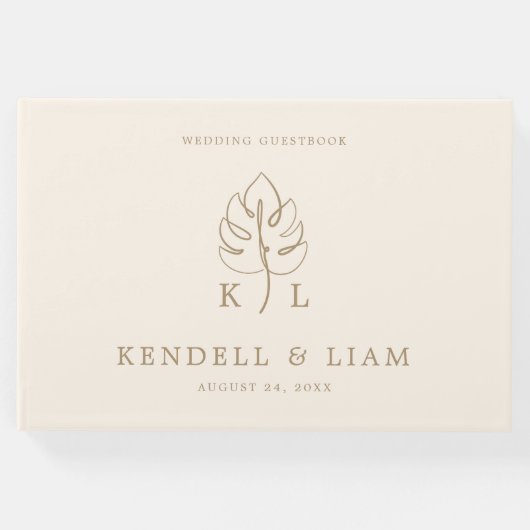 Custom Monstera Monogram Wedellogo Gästebuch (Vorderseite)