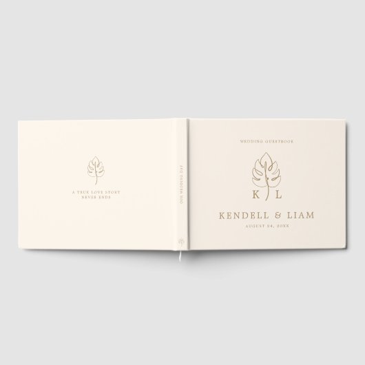 Custom Monstera Monogram Wedellogo Gästebuch (Voll)