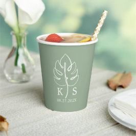 Custom Monstera Monogram Wedellogo Pappbecher