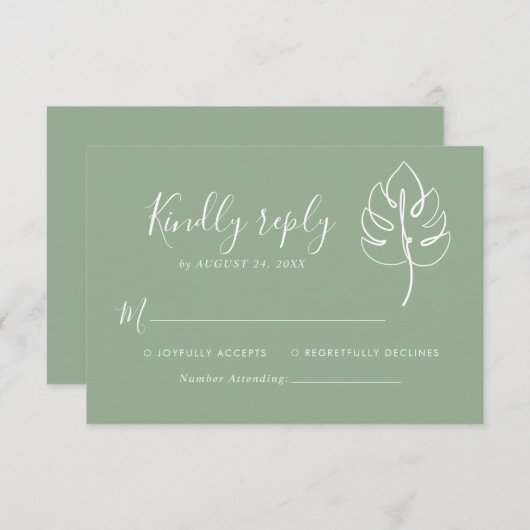 Custom Monstera Monogram Wedellogo RSVP Karte (Vorne/Hinten)