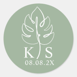 Custom Monstera Monogram Wedellogo Runder Aufkleber