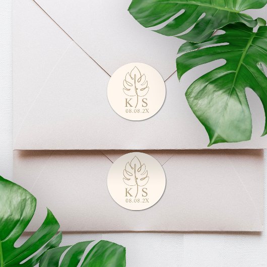 Custom Monstera Monogram Wedellogo Runder Aufkleber