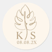 Custom Monstera Monogram Wedellogo Runder Aufkleber (Vorderseite)